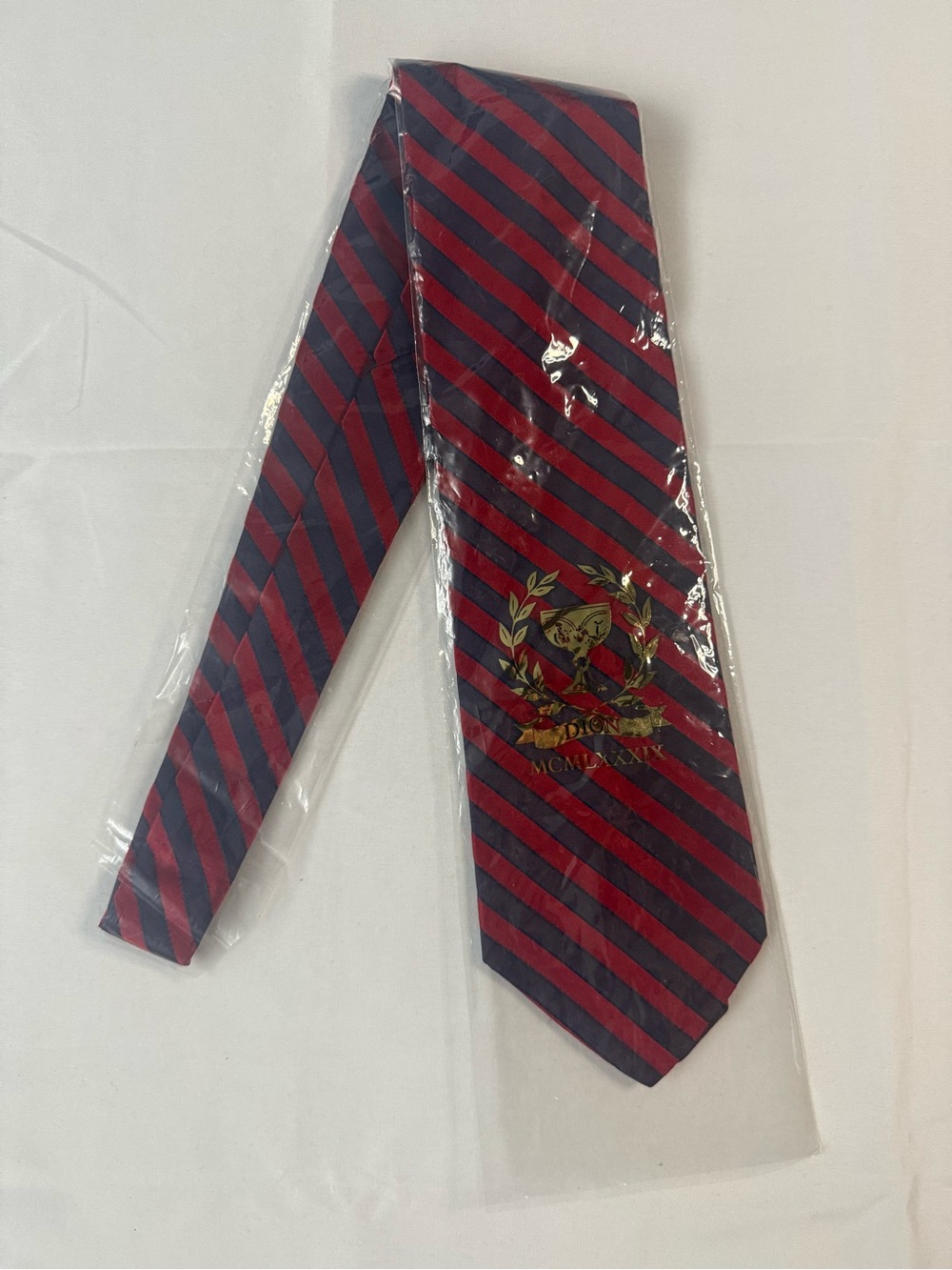 Dion Men's 100% Silk Red & Navy Striped Tie